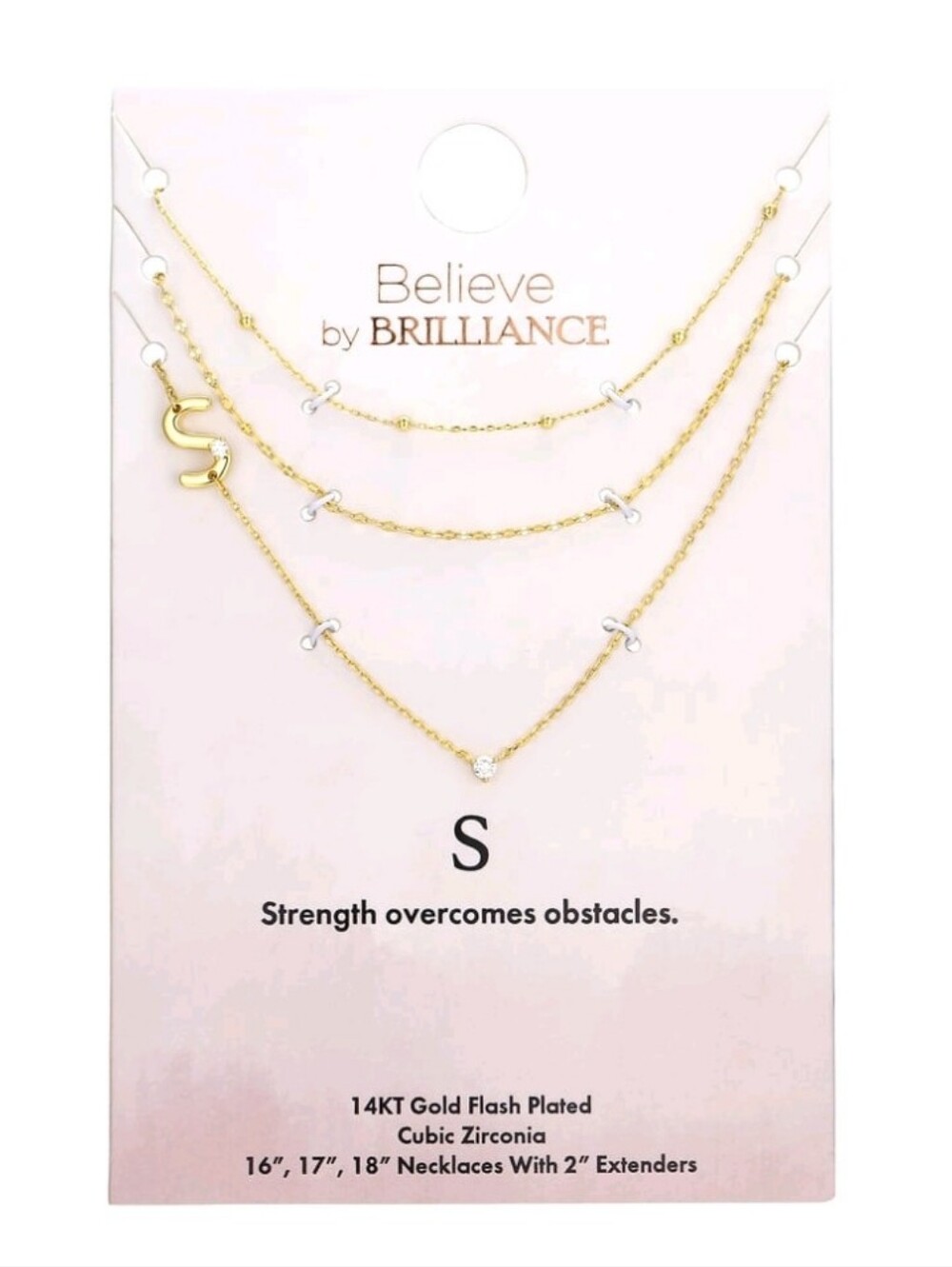 Believe by Brilliance S Triple Chain Initial Necklace Set in 14KT Gold Flash